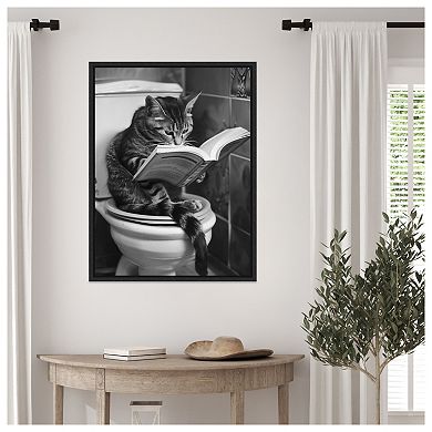 Literary Litter Box Cat by Niky Rahner Framed Canvas Wall Art Print