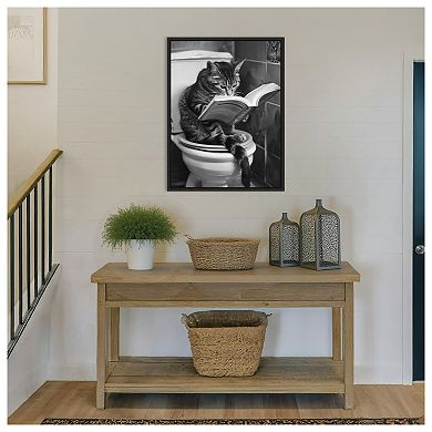 Literary Litter Box Cat by Niky Rahner Framed Canvas Wall Art Print