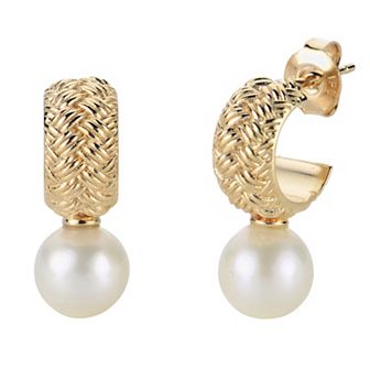 PearLustre by Imperial 14k Gold Over Sterling Silver Freshwater Cultured Pearl Hoop Earrings