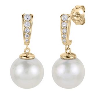 PearLustre by Imperial 14k Gold Over Sterling Silver Freshwater Cultured Pearl & Created White Sapphire Drop Earrings
