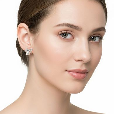 PearLustre by Imperial Sterling Silver Freshwater Cultured Pearl & Diamond Accent Bow Earrings