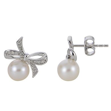 PearLustre by Imperial Sterling Silver Freshwater Cultured Pearl & Diamond Accent Bow Earrings