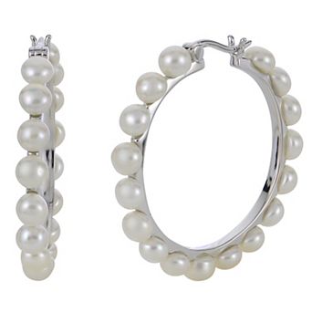 PearLustre by Imperial Sterling Silver Freshwater Cultured Pearl Hoop Earrings