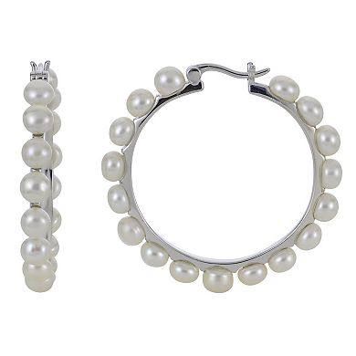 PearLustre by Imperial Sterling Silver Freshwater Cultured Pearl Hoop Earrings