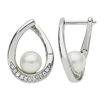 PearLustre by Imperial Sterling Silver Freshwater Cultured Pearl & Diamond Accent Hoop Earrings