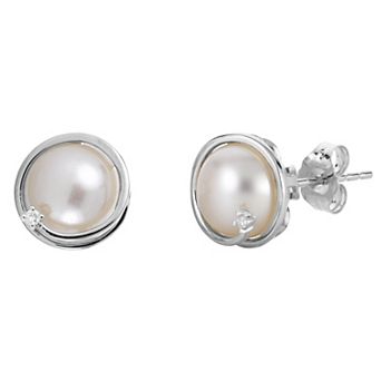 PearLustre by Imperial Sterling Silver Freshwater Cultured Pearl & Created White Sapphire Earrings