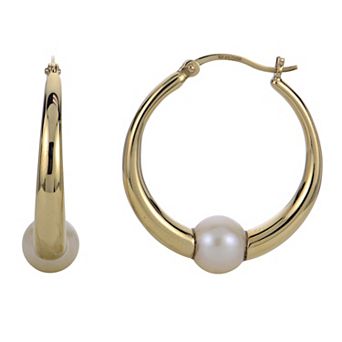 PearLustre by Imperial 18k Gold Over Sterling Silver Freshwater Cultured Pearl Hoop Earrings