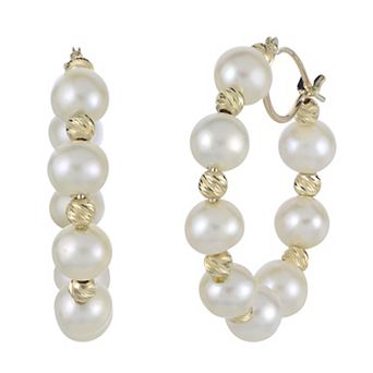PearLustre by Imperial 14k Gold Over Sterling Silver Freshwater Cultured Pearl Hoop Earrings