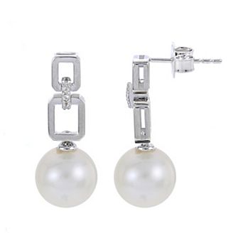 PearLustre by Imperial Sterling Silver Freshwater Cultured Pearl & White Topaz Drop Earrings