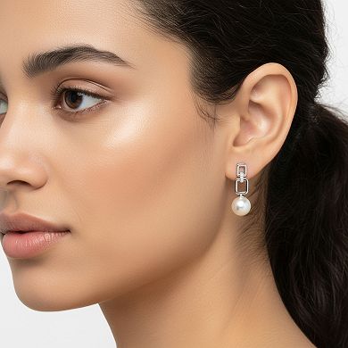 PearLustre by Imperial Sterling Silver Freshwater Cultured Pearl & White Topaz Drop Earrings