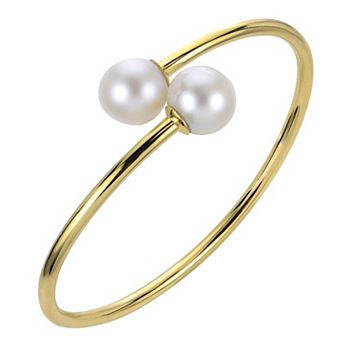 PearLustre by Imperial 18k Gold Over Sterling Silver Freshwater Cultured Pearl Bangle Bracelet