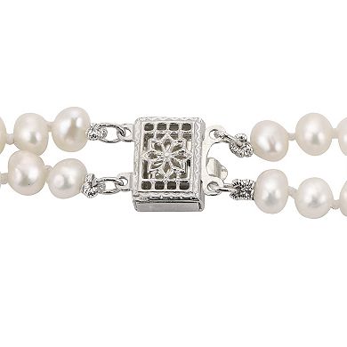 PearLustre by Imperial Double Row Graduated Freshwater Cultured Pearl Necklace w/ Sterling Silver Clasp