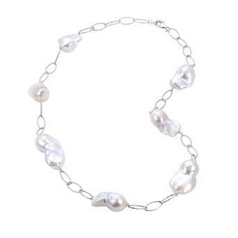 PearLustre by Imperial Sterling Silver Baroque Freshwater Cultured Pearl Station Necklace