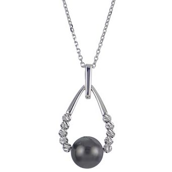 PearLustre by Imperial Sterling Silver Tahitian Cultured Pearl & Diamond Cut Bead Pendant Necklace