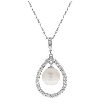 PearLustre by Imperial Sterling Silver Freshwater Cultured Pearl & White Topaz Pendant Necklace