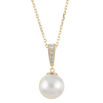 PearLustre by Imperial 14k Gold Over Sterling Silver Freshwater Cultured Pearl & Created White Sapphire Pendant Necklace