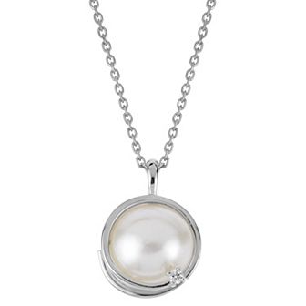PearLustre by Imperial Sterling Silver Freshwater Cultured Pearl & Created White Sapphire Pendant Necklace
