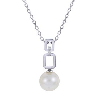 PearLustre by Imperial Sterling Silver Freshwater Cultured Pearl & White Topaz Accent Pendant Necklace