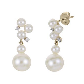 PearLustre by Imperial 14k Gold Freshwater Cultured & Diamond Accent Cluster Drop Earrings