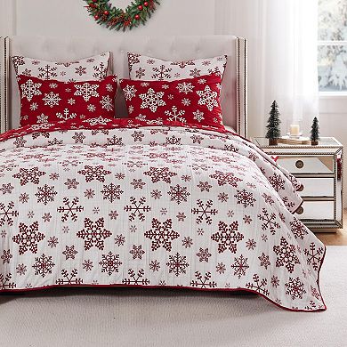 Snowflakes Premium Quality Christmas Pattern Coverlet Set
