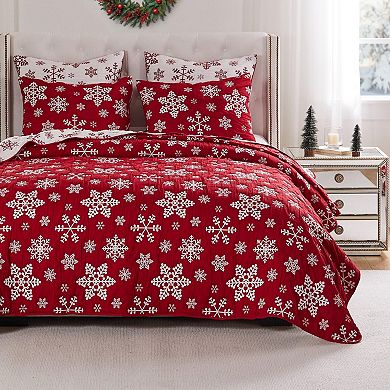 Snowflakes Premium Quality Christmas Pattern Coverlet Set