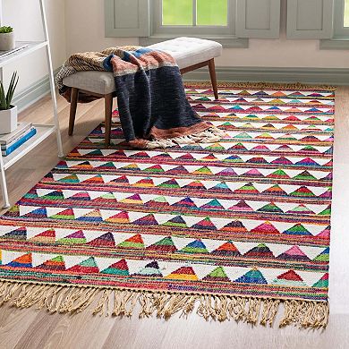 Unique Loom Pyramid Chindi Trellis Throw or Area Rug