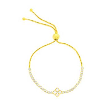 Argento Bella Sterling Silver Flower Cubic Zirconia Bolo Bracelet