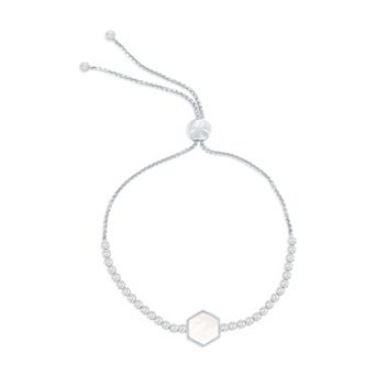 Argento Bella 14k Gold Over Sterling Silver Mother-of-Pearl Hexagon Cubic Zirconia Bolo Bracelet