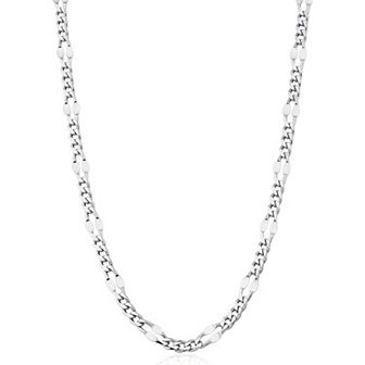 Fremada Sterling Silver Hammered Figaro Chain Necklace