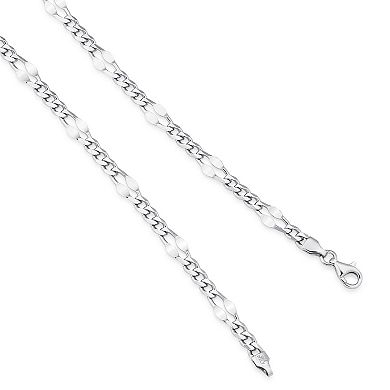 Fremada Sterling Silver Hammered Figaro Chain Necklace