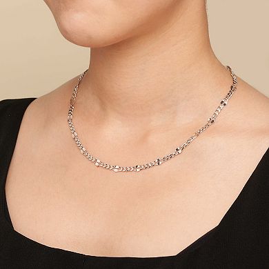 Fremada Sterling Silver Hammered Figaro Chain Necklace