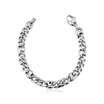 Fremada Sterling Silver Curb Chain Bracelet with Station Links
