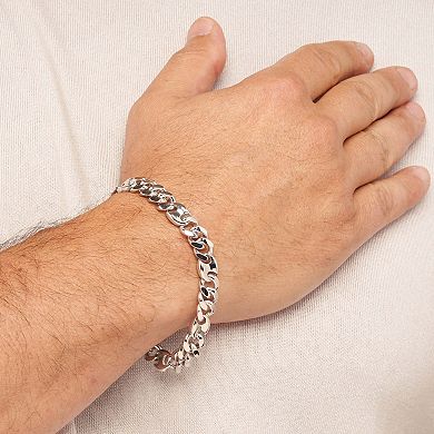 Fremada Sterling Silver Fancy Curb Mariner Station Bracelet