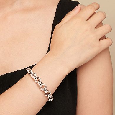 Fremada Sterling Silver Graduated Circle Link Bracelet