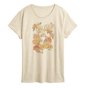 Women's Find Your Happiness Butterfly & Floral Graphic Tee