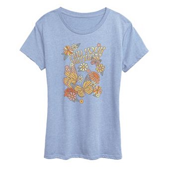 Women's Find Your Happiness Butterfly & Floral Graphic Tee