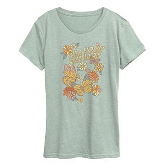 Women's Find Your Happiness Butterfly & Floral Graphic Tee
