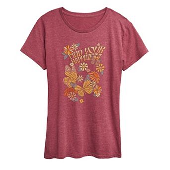 Women's Find Your Happiness Butterfly & Floral Graphic Tee
