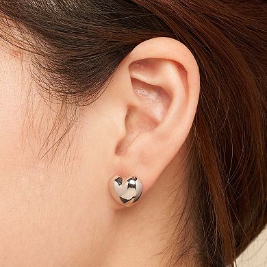 Fremada Sterling Silver Puffed Heart Stud Earrings