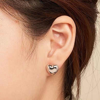 Fremada Sterling Silver Puffed Heart Stud Earrings