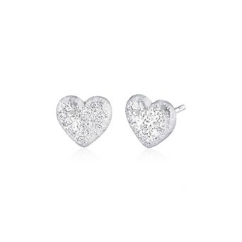 Fremada Sterling Silver Textured Heart Stud Earrings