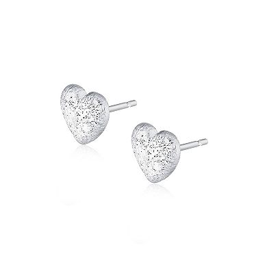 Fremada Sterling Silver Textured Heart Stud Earrings