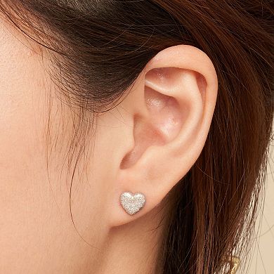 Fremada Sterling Silver Textured Heart Stud Earrings