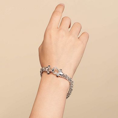 Fremada Sterling Silver Byzantine Bracelet with Onyx Accent