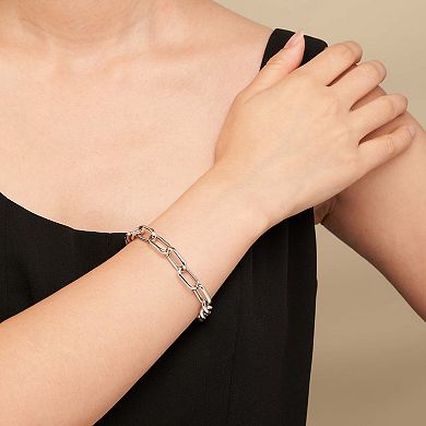Fremada Sterling Silver Mixed Link Bracelet