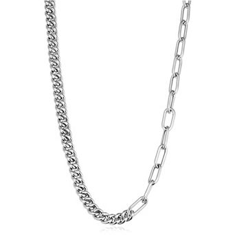Fremada Sterling Silver Mixed Link Chain Necklace