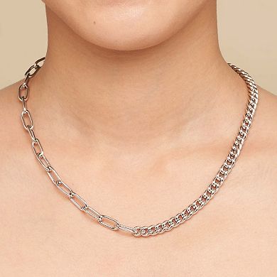 Fremada Sterling Silver Mixed Link Chain Necklace