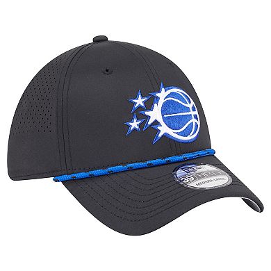Men's New Era Black Orlando Magic Featherweight Poly Rope Flex 39Thirty Hat