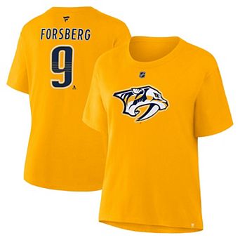 Women's Fanatics Filip Forsberg Gold Nashville Predators Authentic Stack Name & Number T-Shirt