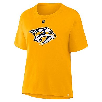 Women's Fanatics Filip Forsberg Gold Nashville Predators Authentic Stack Name & Number T-Shirt